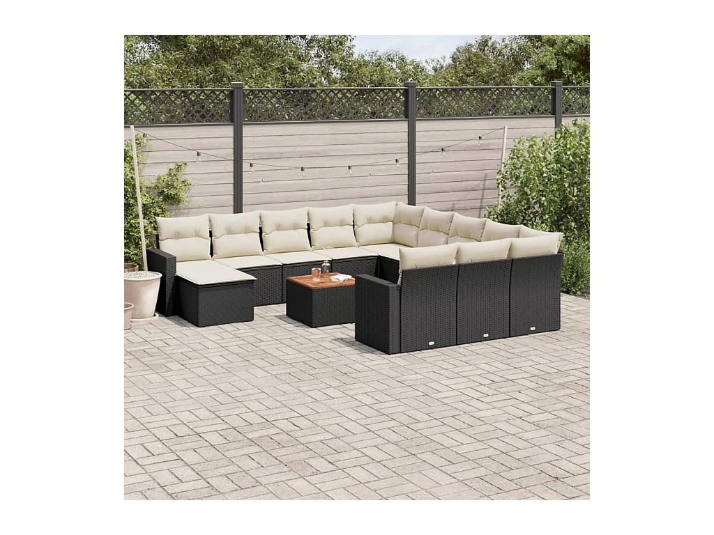 13-tlg. Garten-Sofagarnitur mit Kissen Schwarz Poly Rattan