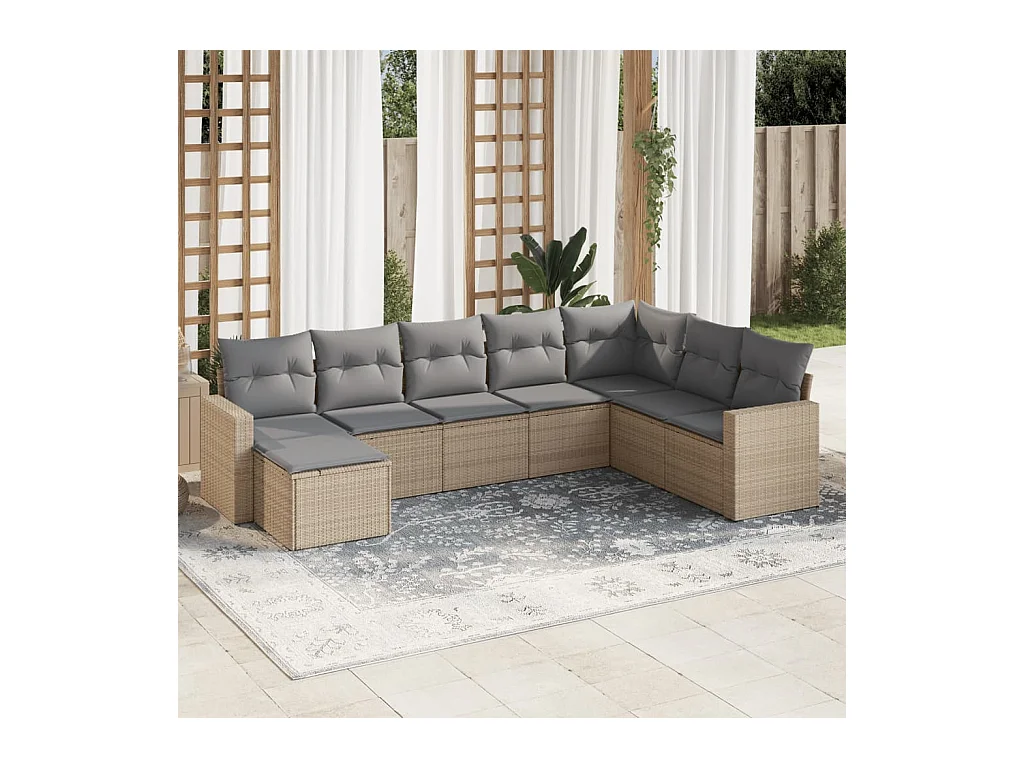 Juego de sofás de jardín con cojines beige 8 pzas ratán PE