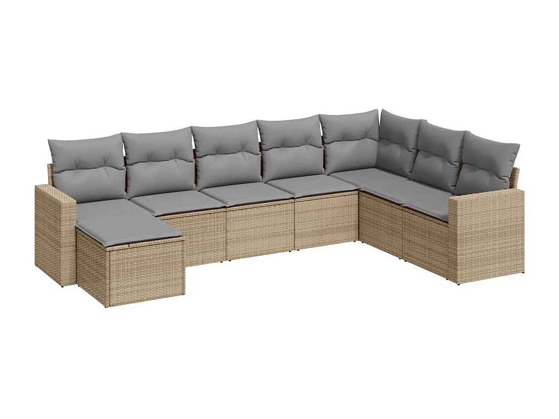 Set Divano da Giardino 8 pz con Cuscini Beige in Polyrattan
