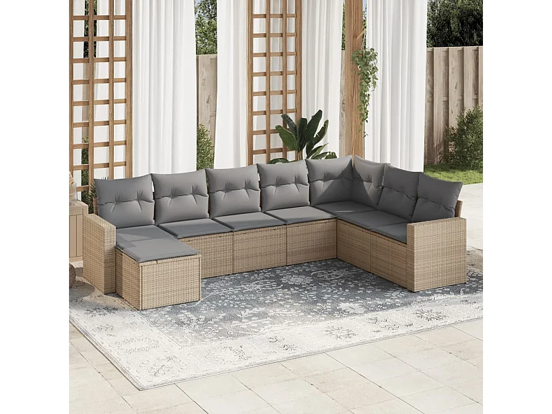 Set Divano da Giardino 8 pz con Cuscini Beige in Polyrattan