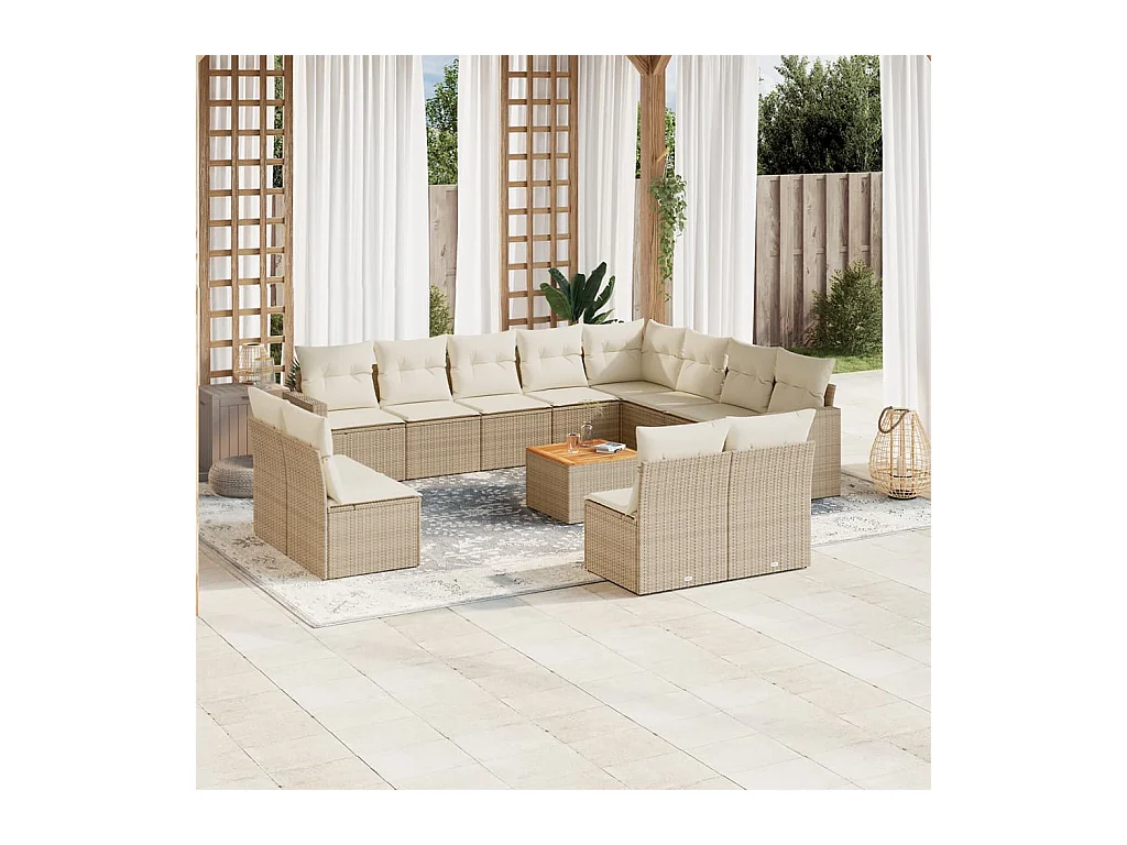 Salon de jardin avec coussins 13 pcs beige résine tressée