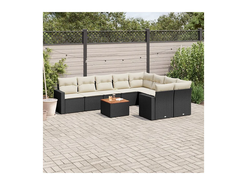 Salon de jardin 10 pcs avec coussins noir résine tressée