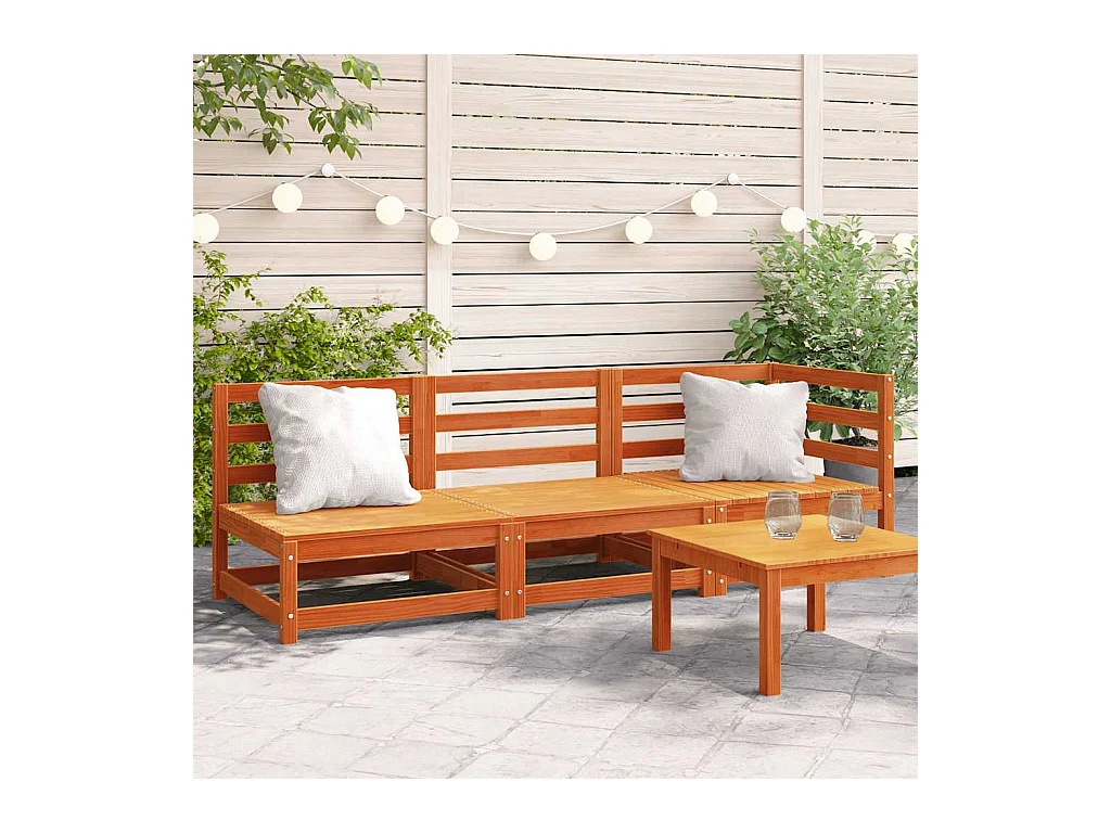 Gartensofa 3-Sitzer Wachsbraun Massivholz Kiefer