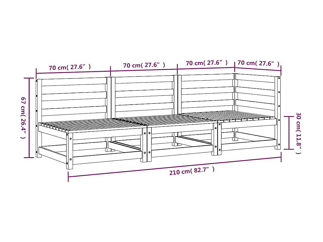 Canapé de jardin 3 places cire marron bois de pin massif