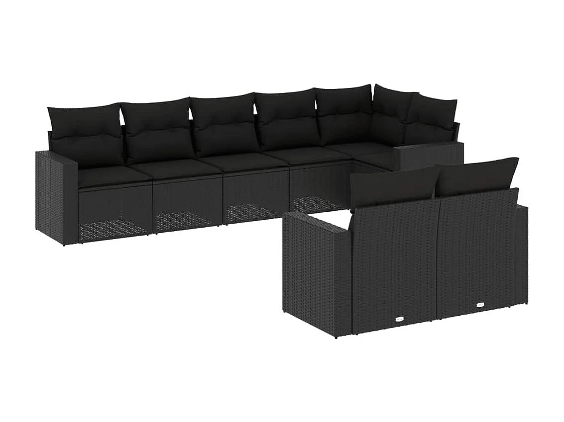 Salon de jardin 8 pcs avec coussins noir résine tressée