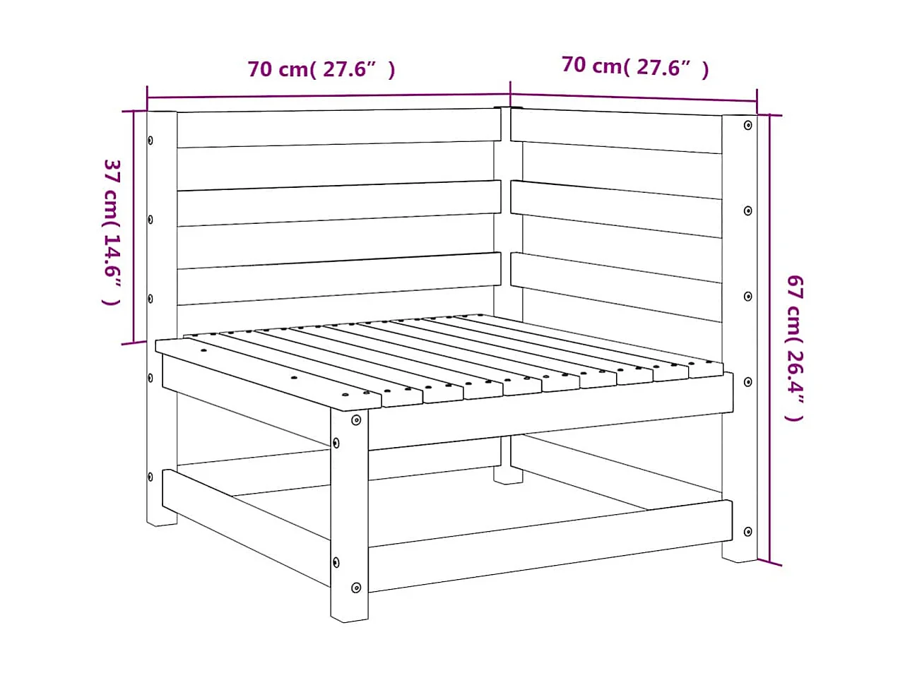 Canapés d'angle de jardin 2 pcs 70x70x67cm bois de pin imprégné