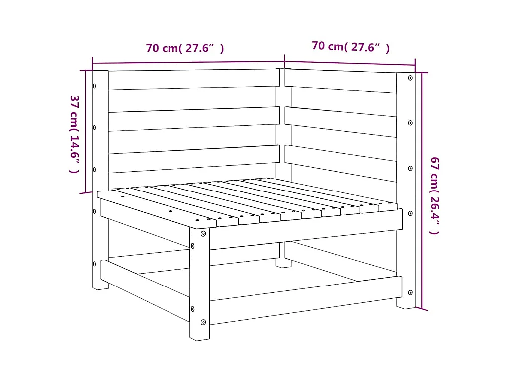 Sofás esquineros jardín 2 uds madera pino impregnada 70x70x67cm