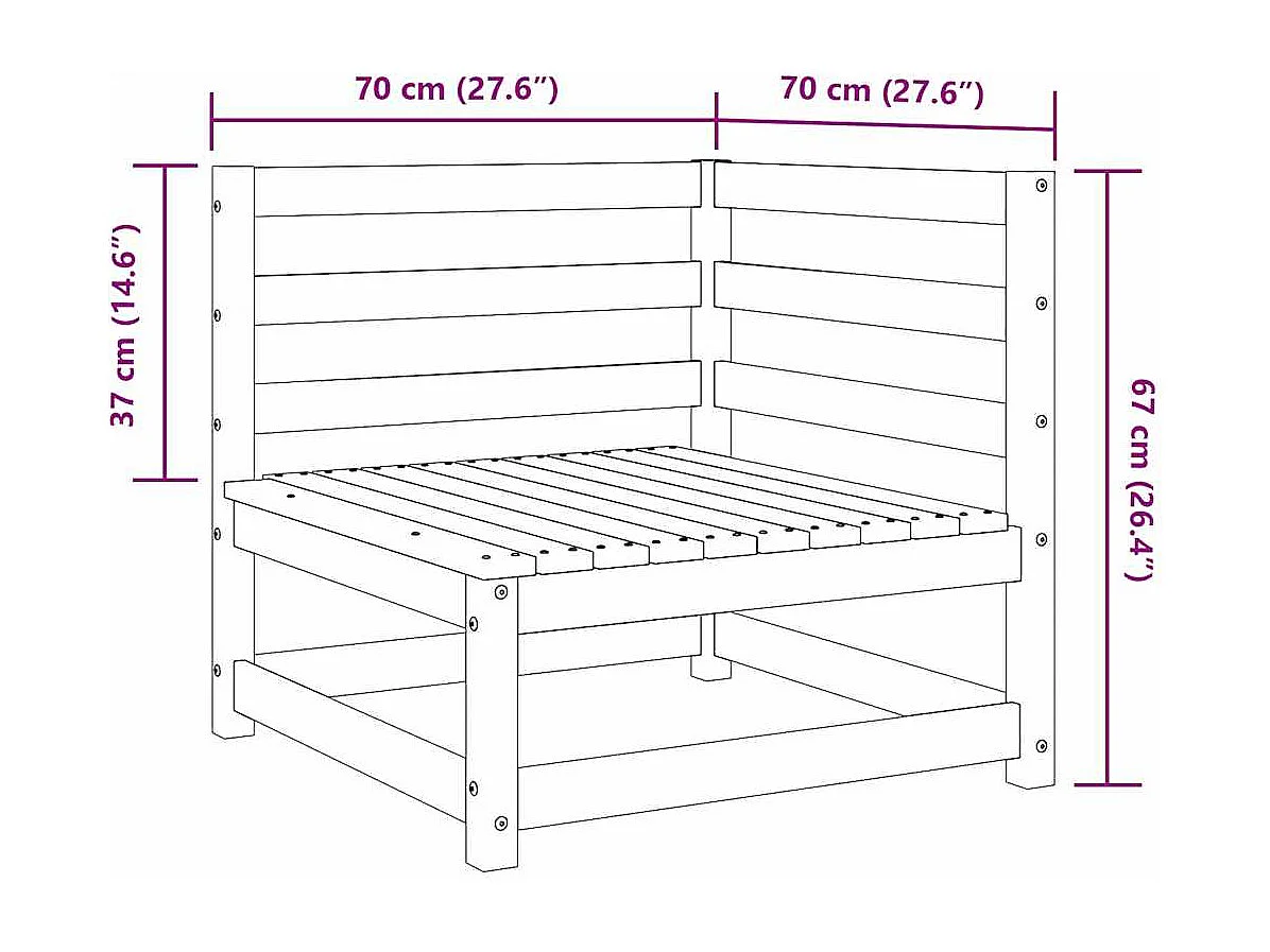 Canapé d'angle de jardin cire marron 70x70x67cm bois pin massif