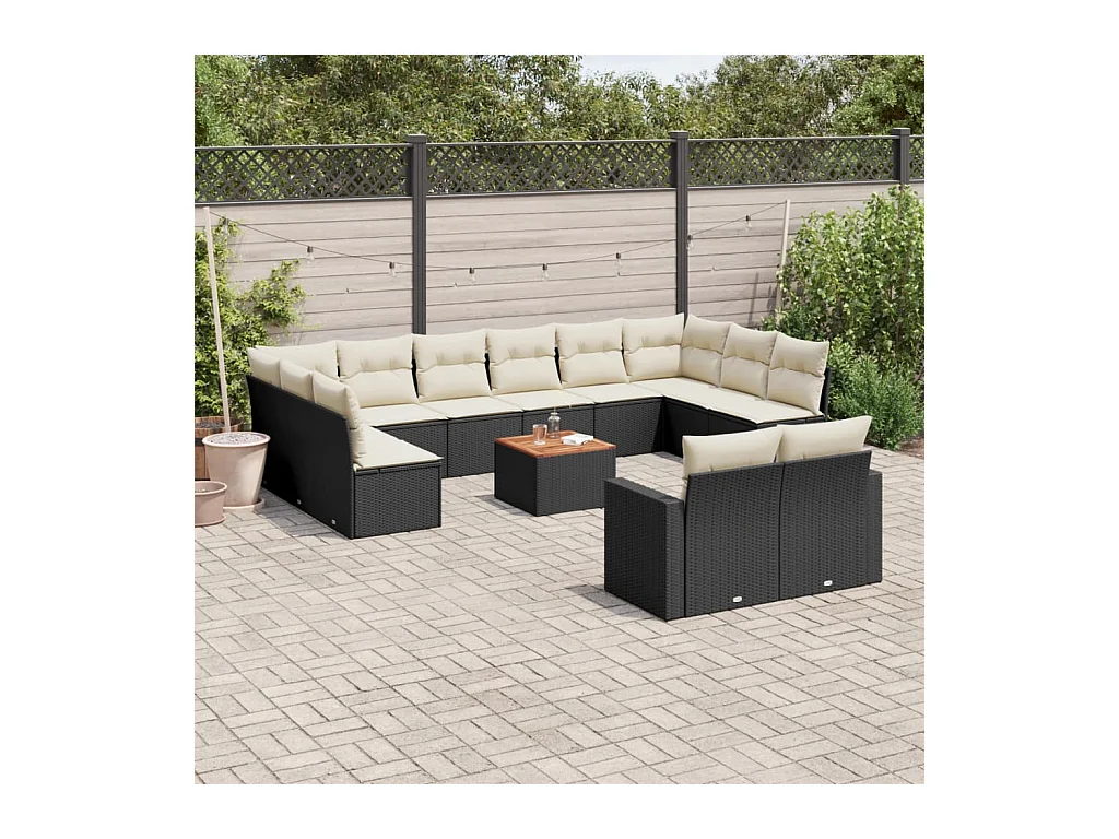 Salon de jardin avec coussins 13 pcs noir résine tressée