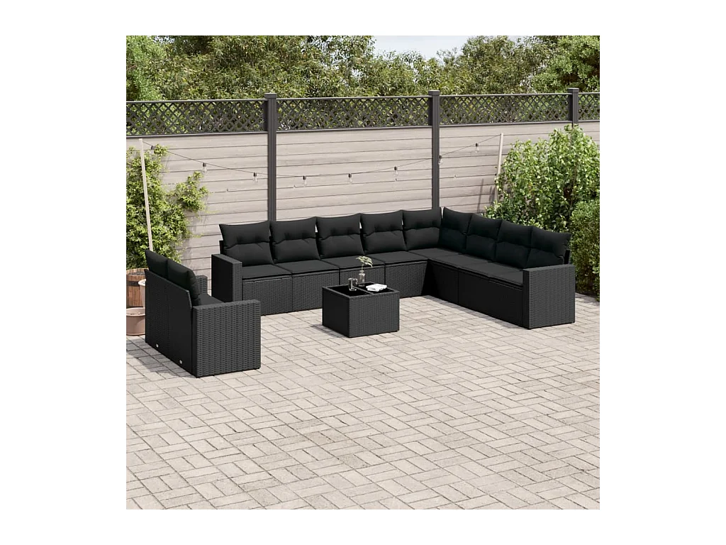 Set Divani da Giardino 11 pz con Cuscini in Polyrattan Nero