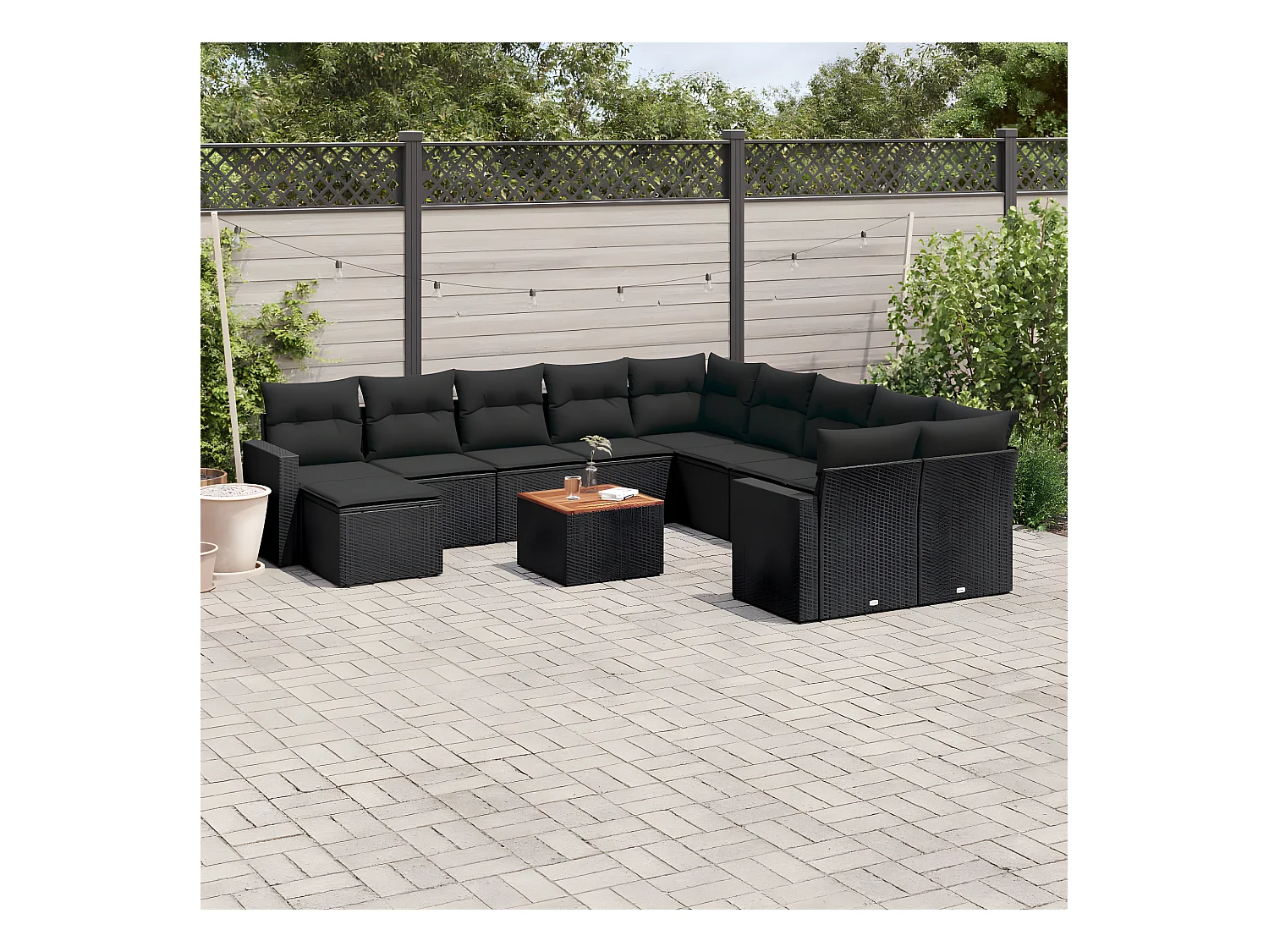 Salon de jardin 12 pcs avec coussins noir résine tressée