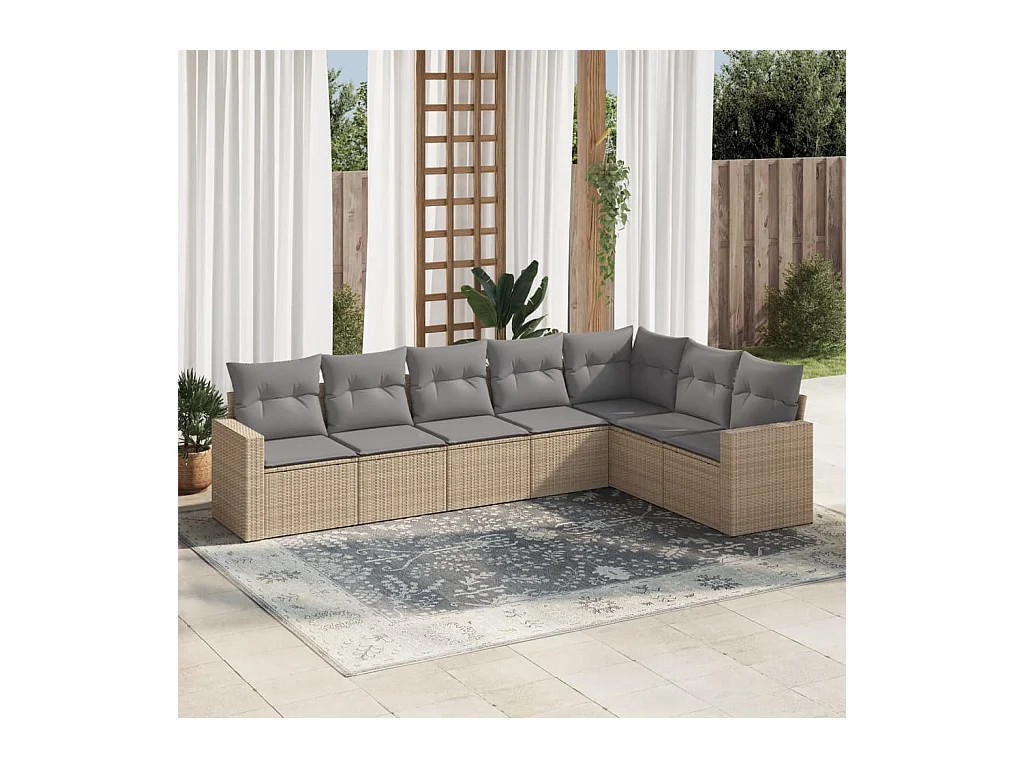 Salon de jardin avec coussins 7 pcs beige résine tressée