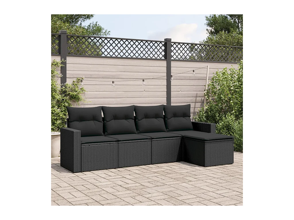 Set Divani da Giardino 5 pz con Cuscini in Polyrattan Nero