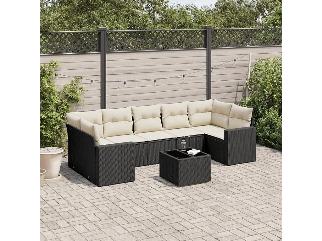 8-tlg. Garten-Sofagarnitur mit Kissen Schwarz Poly Rattan