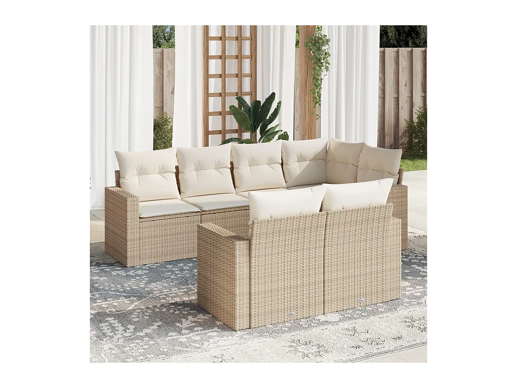 7-tlg. Garten-Sofagarnitur mit Kissen Beige Poly Rattan