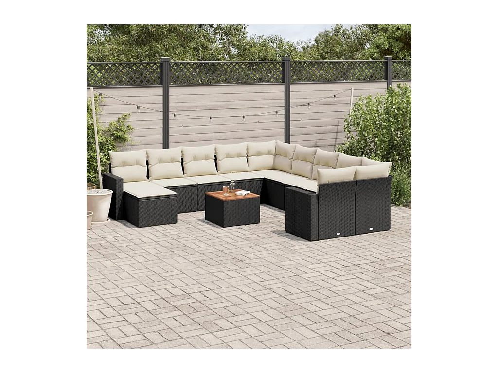 12-tlg. Garten-Sofagarnitur mit Kissen Schwarz Poly Rattan