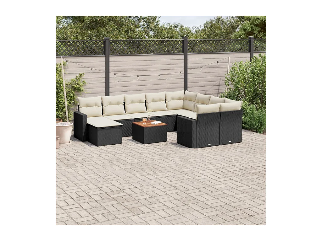 Set Divani da Giardino 11 pz con Cuscini in Polyrattan Nero