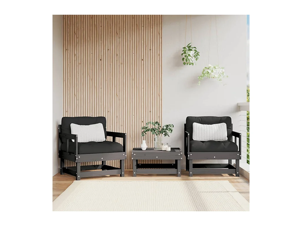 Chaises de jardin lot de 2 gris bois massif de pin