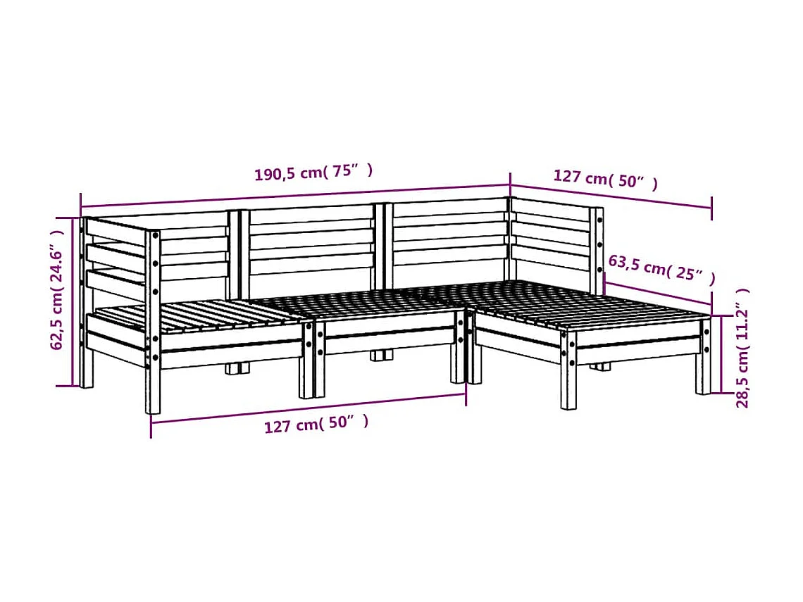 Gartensofa 3-Sitzer mit Hocker Massivholz Douglasie