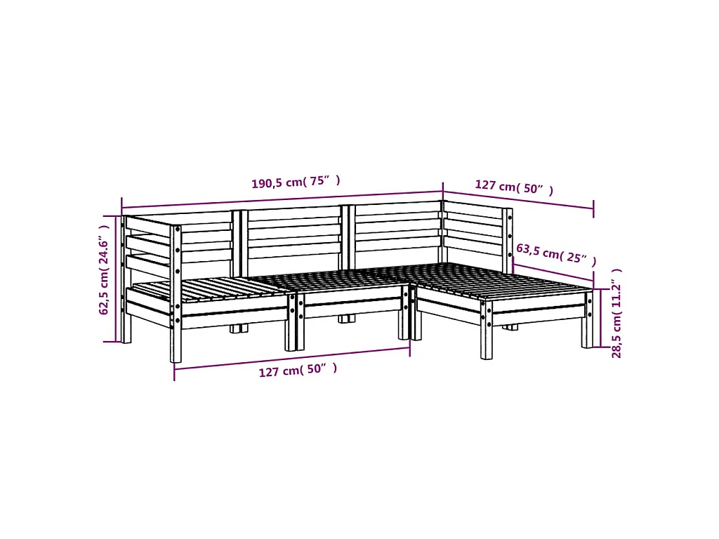 Canapé de jardin 3 places avec repose-pied bois massif douglas