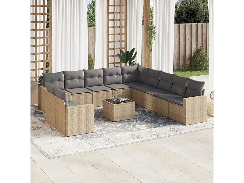 Set Divani da Giardino 12 pz con Cuscini Beige in Polyrattan