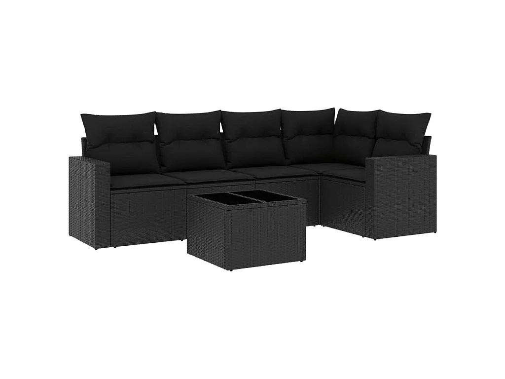 Salon de jardin 6 pcs avec coussins noir résine tressée