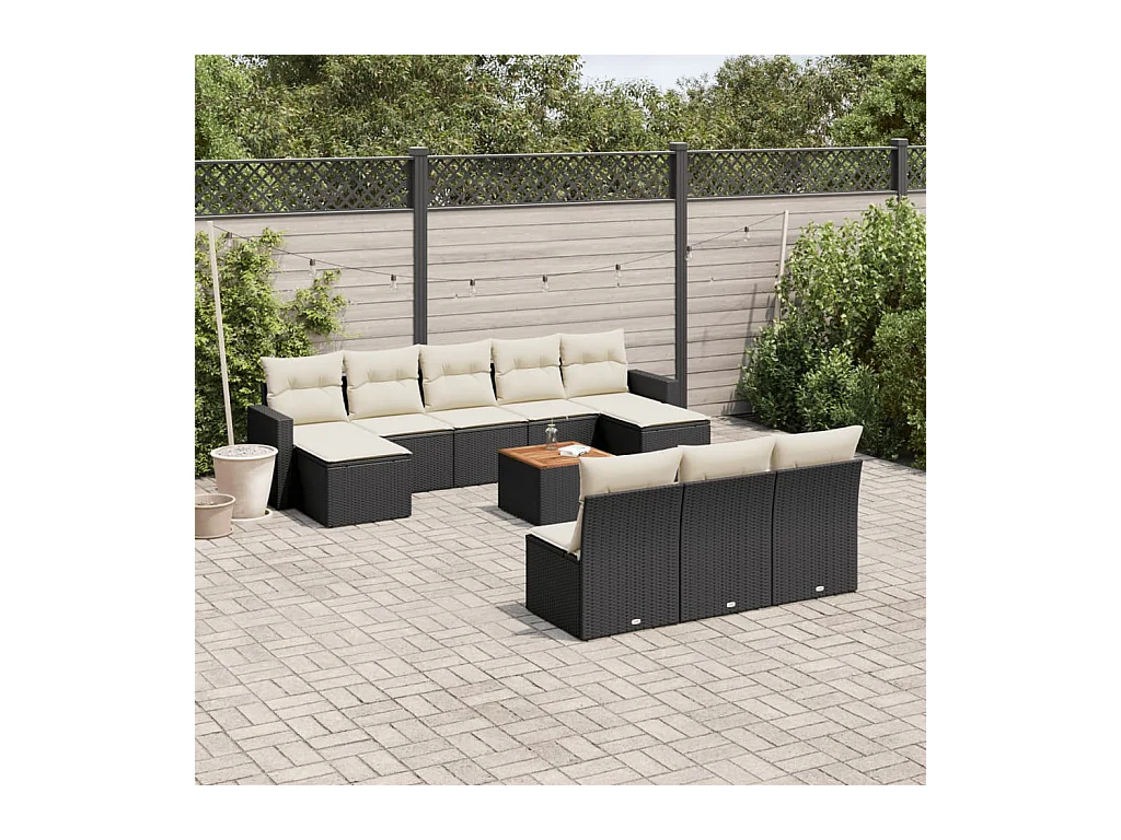 Salon de jardin 11 pcs avec coussins noir résine tressée