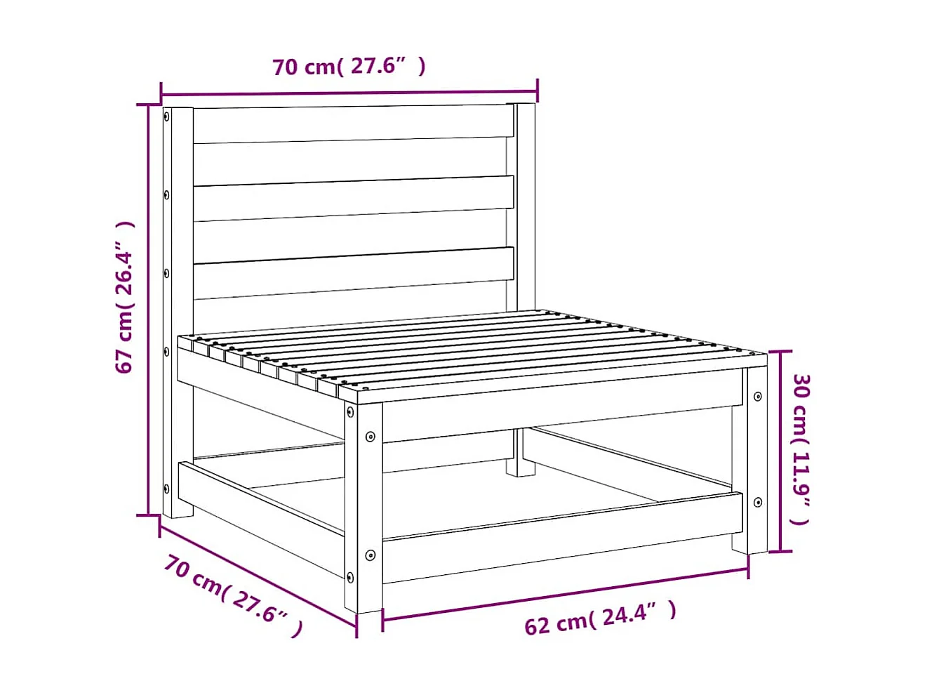 Canapés de jardin sans accoudoirs 3 pcs bois de pin imprégné
