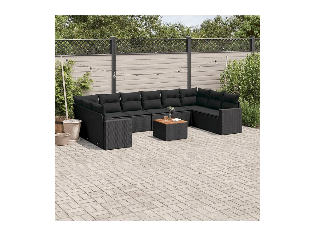 Set Divani da Giardino 11 pz con Cuscini in Polyrattan Nero