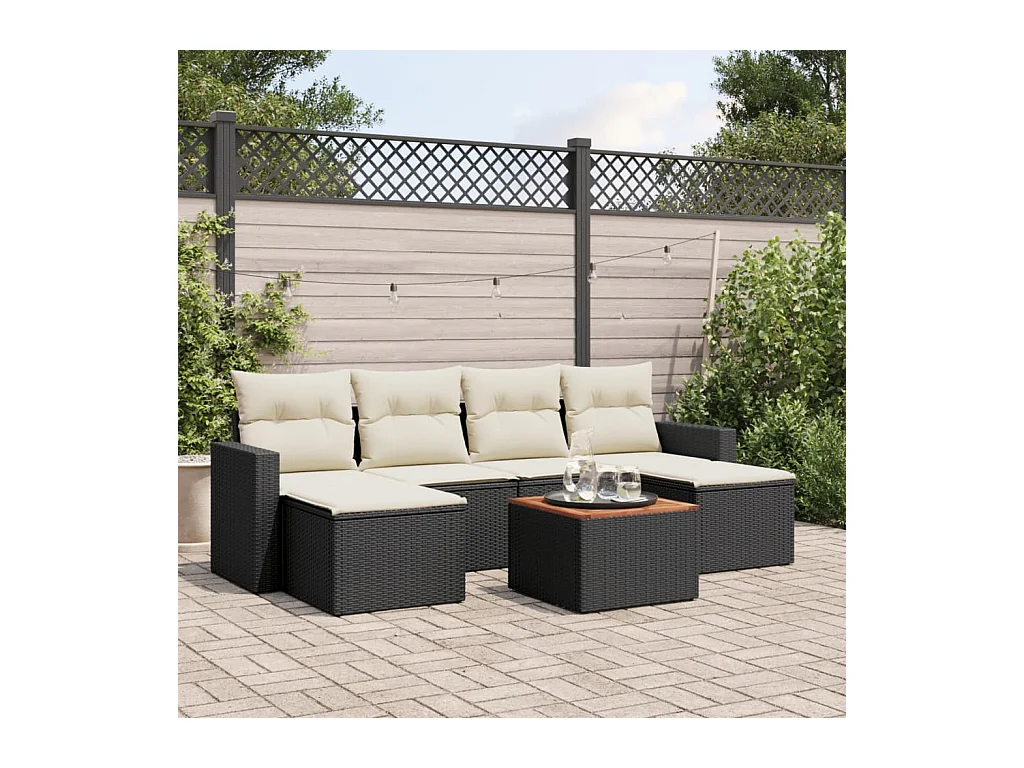 7-tlg. Garten-Sofagarnitur mit Kissen Schwarz Poly Rattan