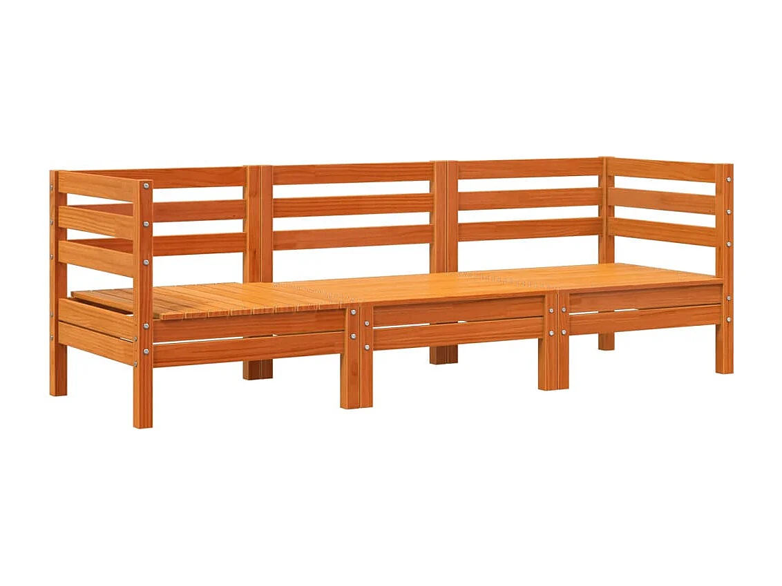 Canapé de jardin 3 places cire marron bois de pin massif