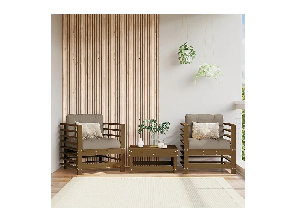 Chaises de jardin lot de 2 marron miel bois massif de pin