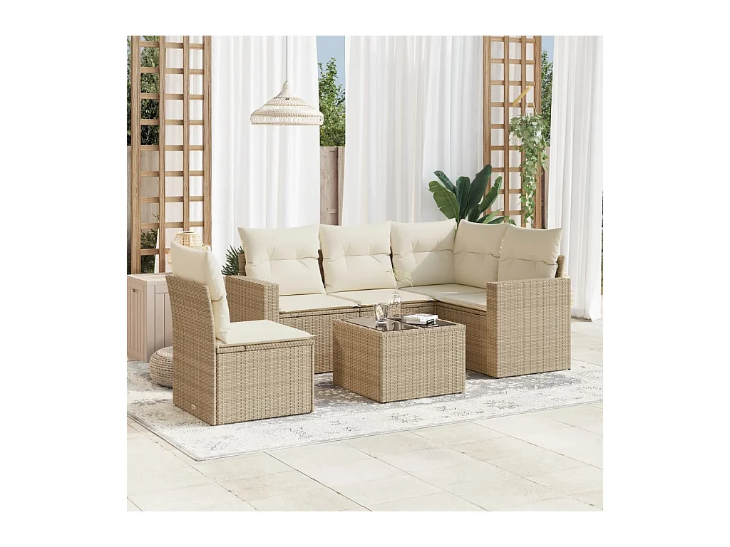 Salon de jardin avec coussins 6 pcs beige résine tressée