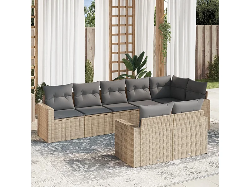 Set Divano da Giardino 8 pz con Cuscini Beige in Polyrattan