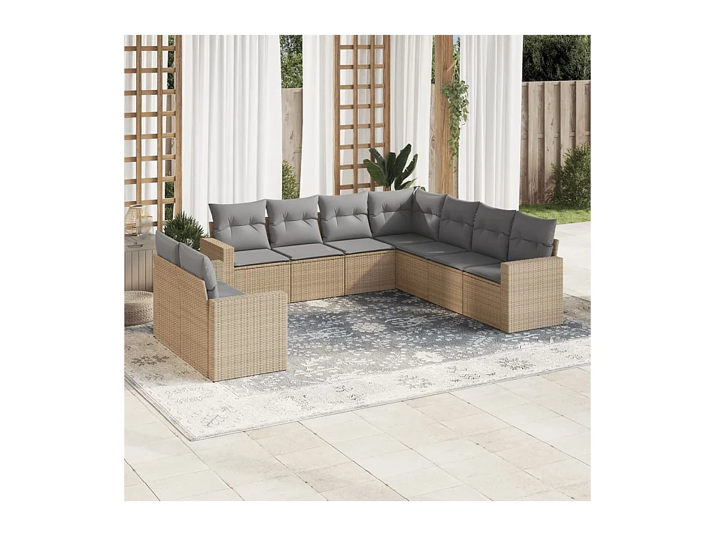 Set Divano da Giardino 9 pz con Cuscini Beige in Polyrattan