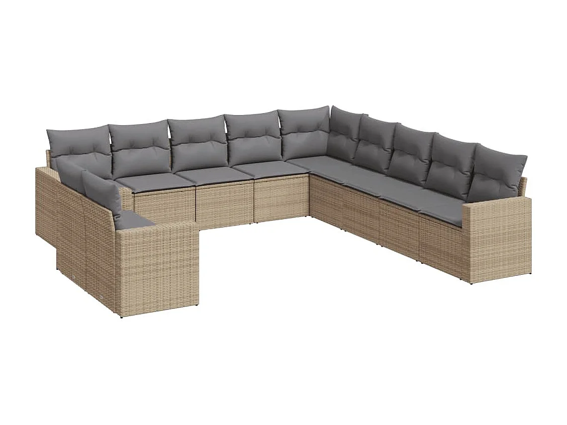Set Divani da Giardino 11 pz con Cuscini Beige in Polyrattan