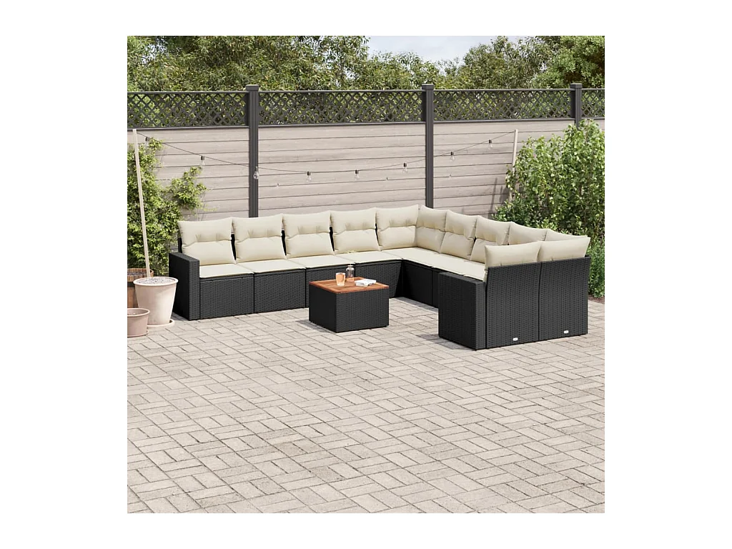 Set Divani da Giardino 11 pz con Cuscini in Polyrattan Nero