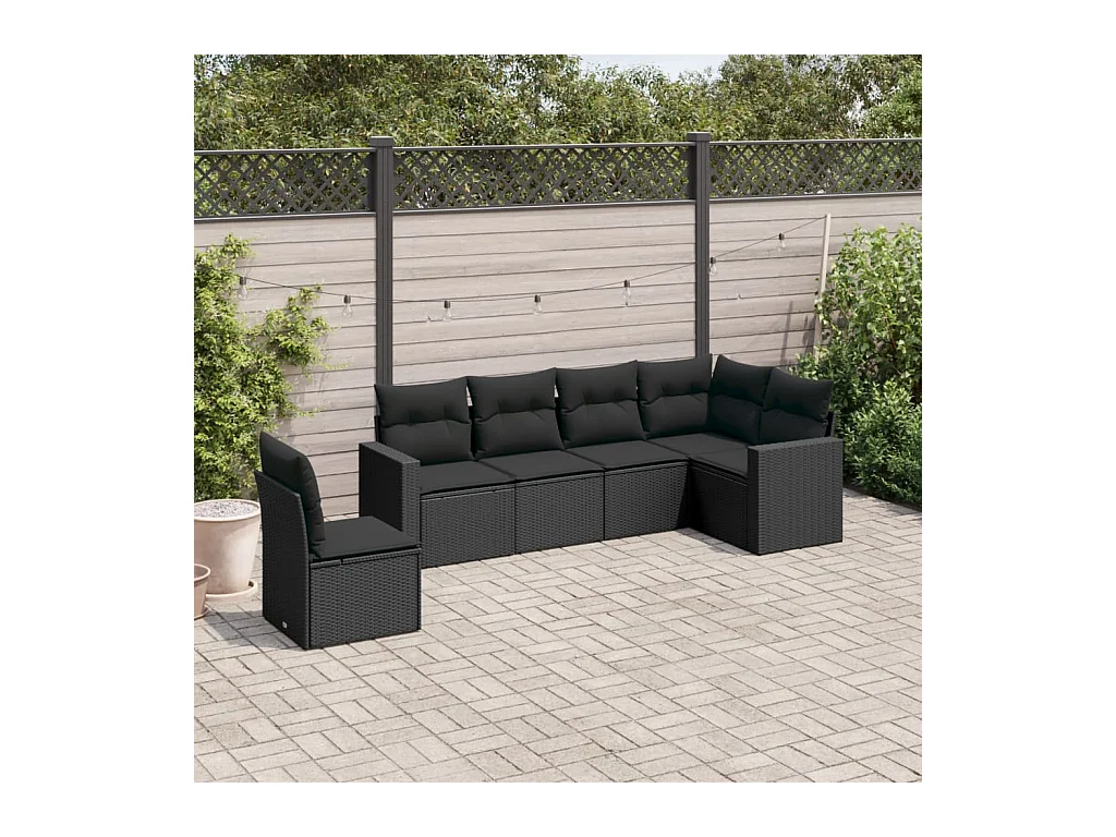 Salon de jardin 6 pcs avec coussins noir résine tressée