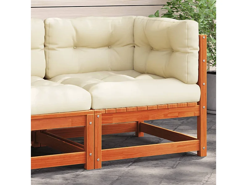 Garten-Ecksofa mit Kissen Wachsbraun Massivholz Kiefer