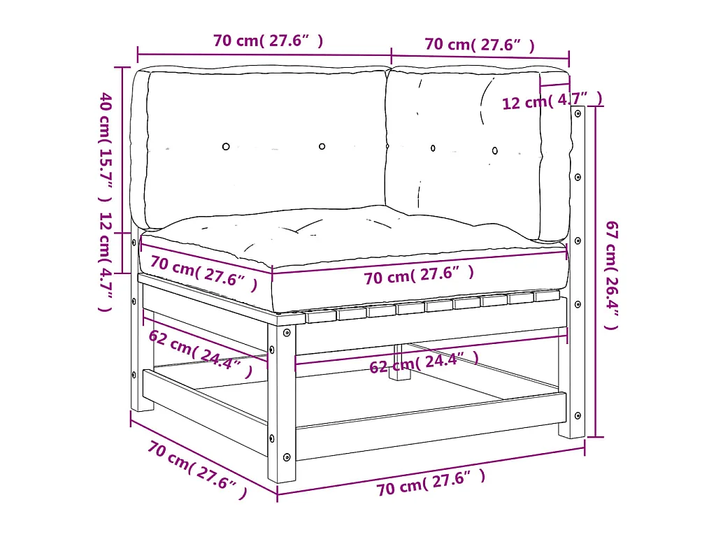 Garten-Ecksofa mit Kissen Wachsbraun Massivholz Kiefer