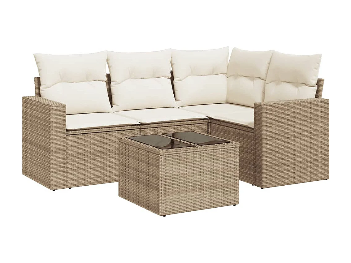 Salon de jardin avec coussins 5 pcs beige résine tressée