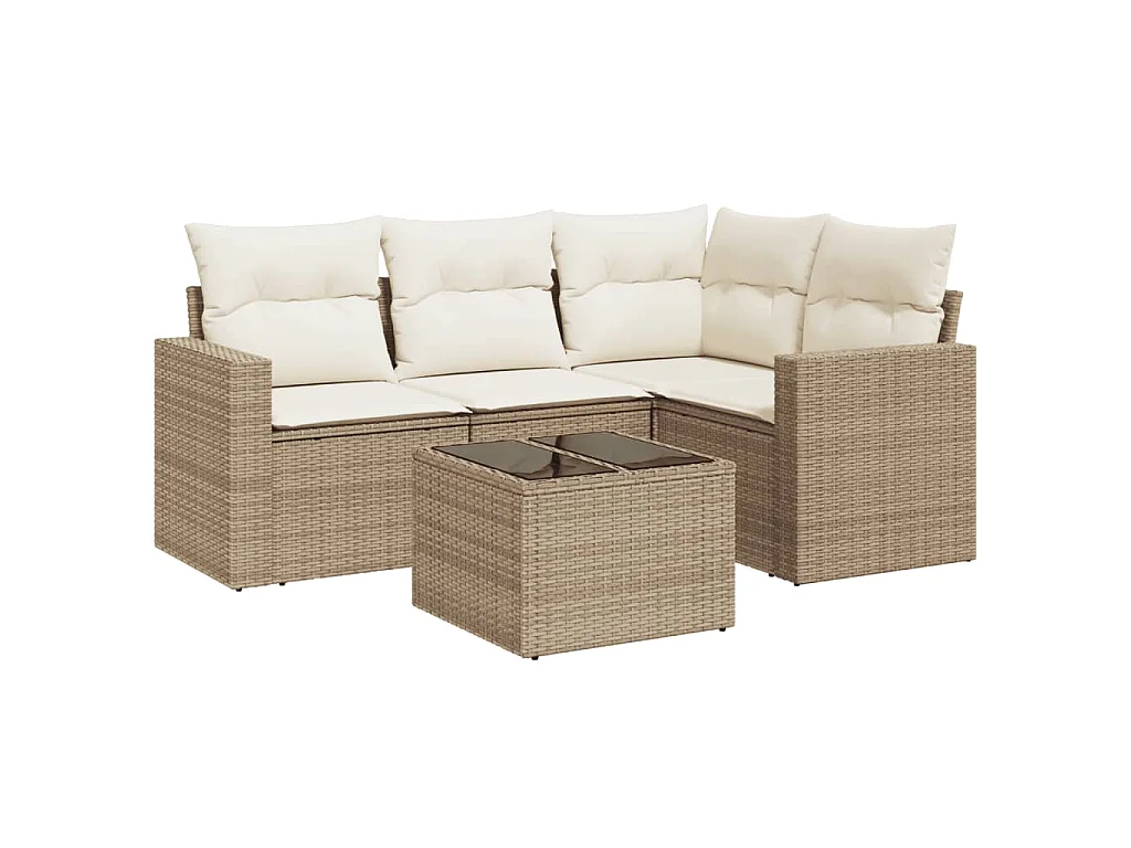 Set Divano da Giardino 5 pz con Cuscini Beige in Polyrattan