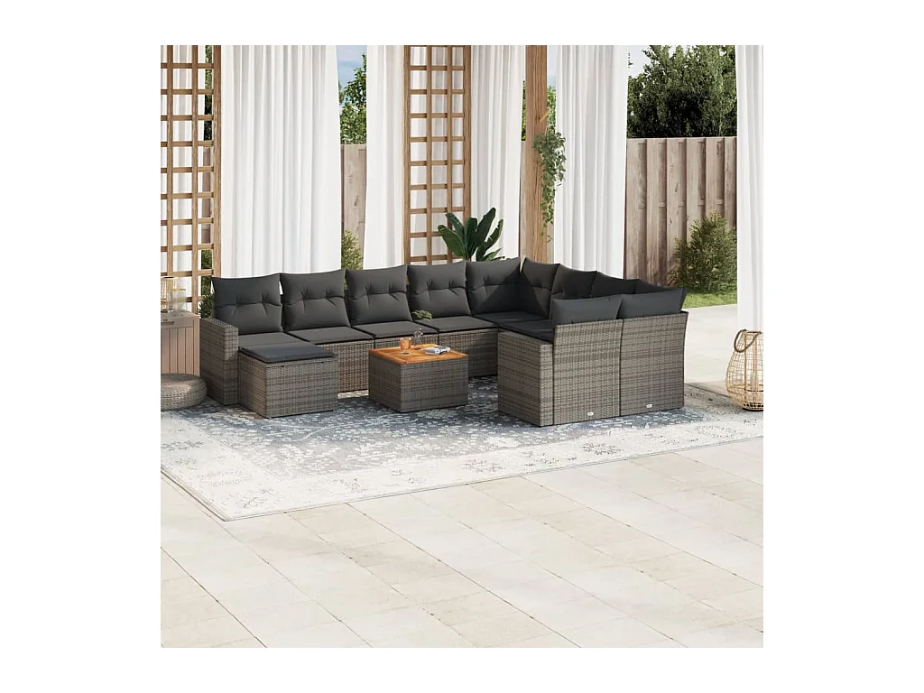 Set Divani da Giardino 11 pz con Cuscini in Polyrattan Grigio