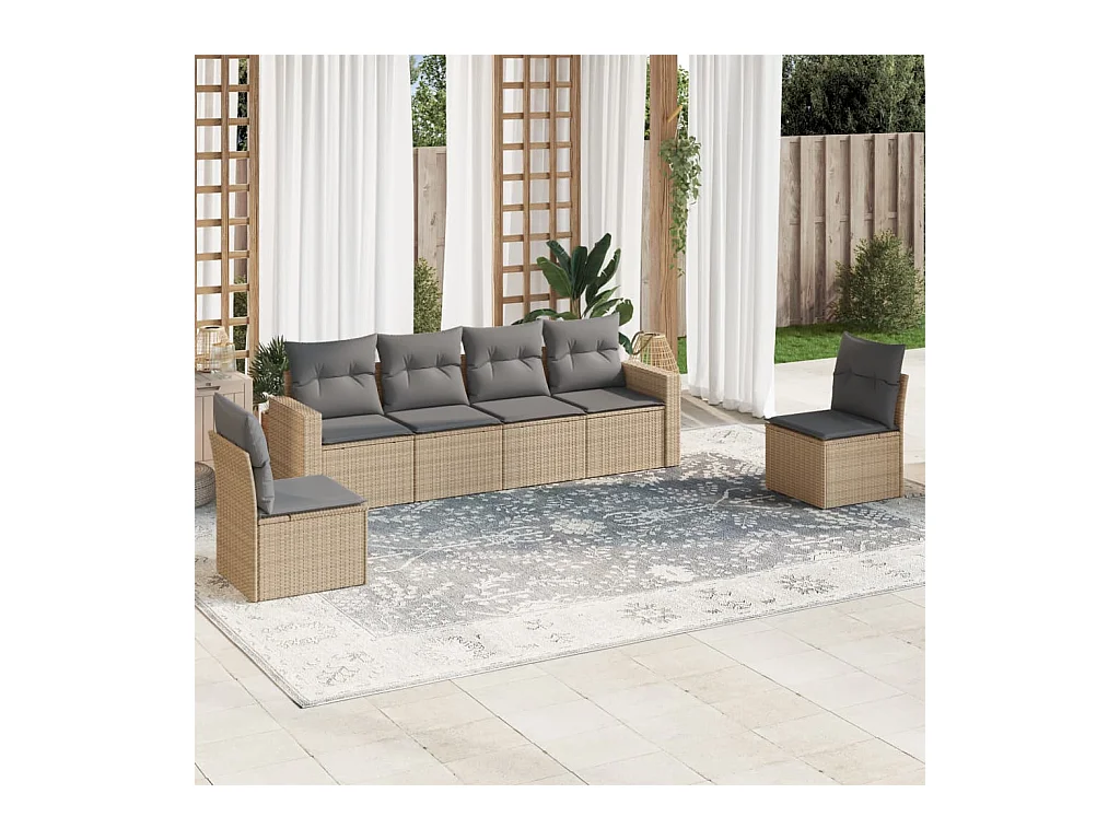Salon de jardin avec coussins 6 pcs beige résine tressée