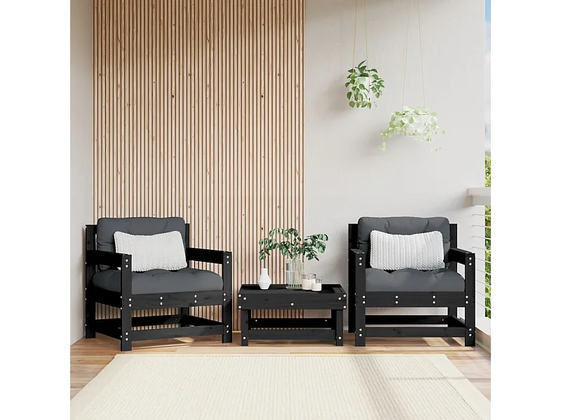 Chaises de jardin lot de 2 noir bois massif de pin