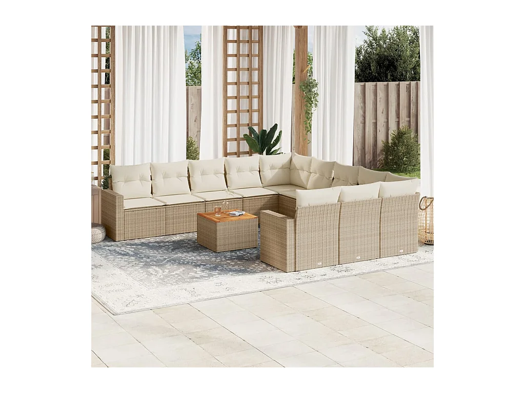 12-tlg. Garten-Sofagarnitur mit Kissen Beige Poly Rattan