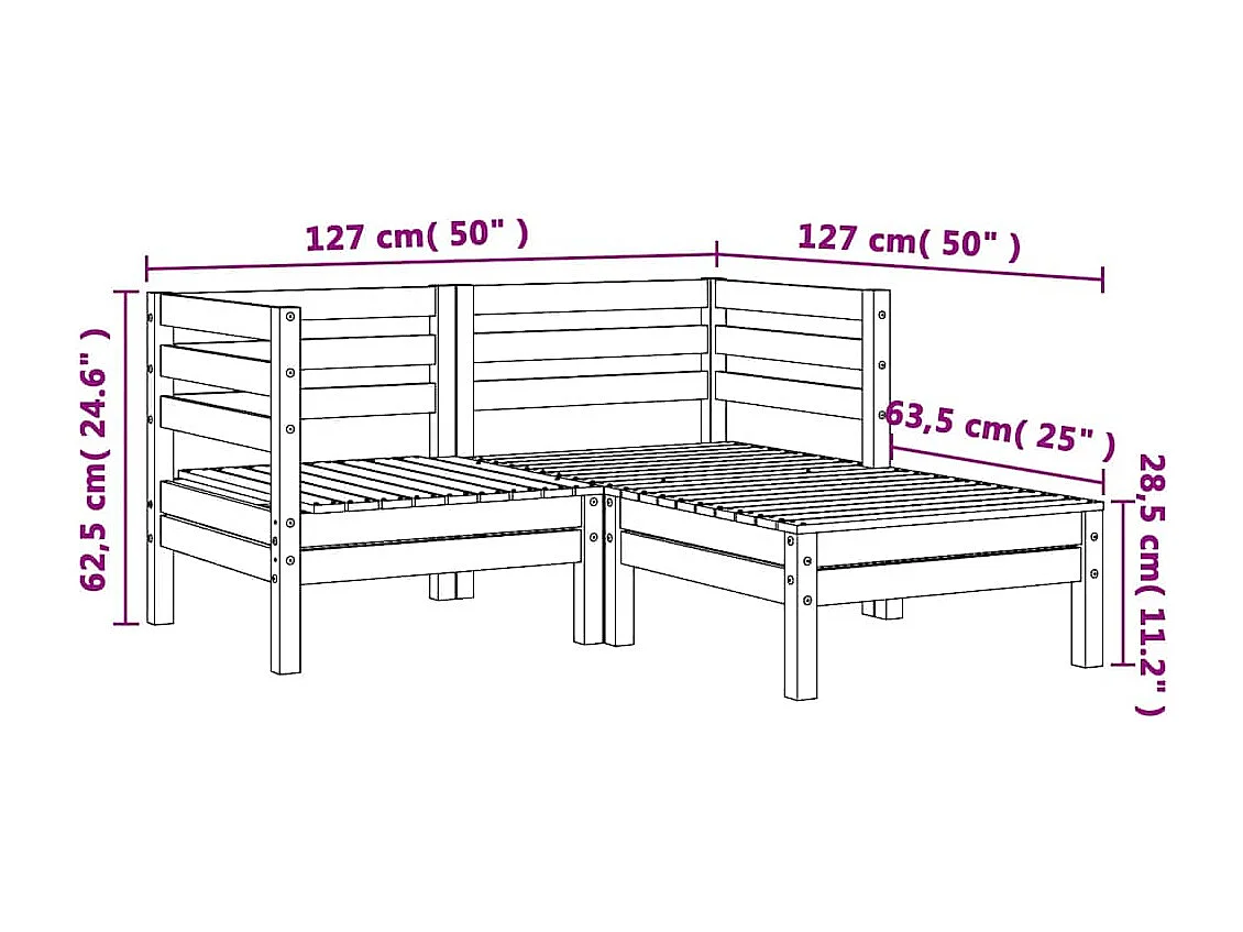 Canapé de jardin 2 places avec repose-pieds bois pin imprégné