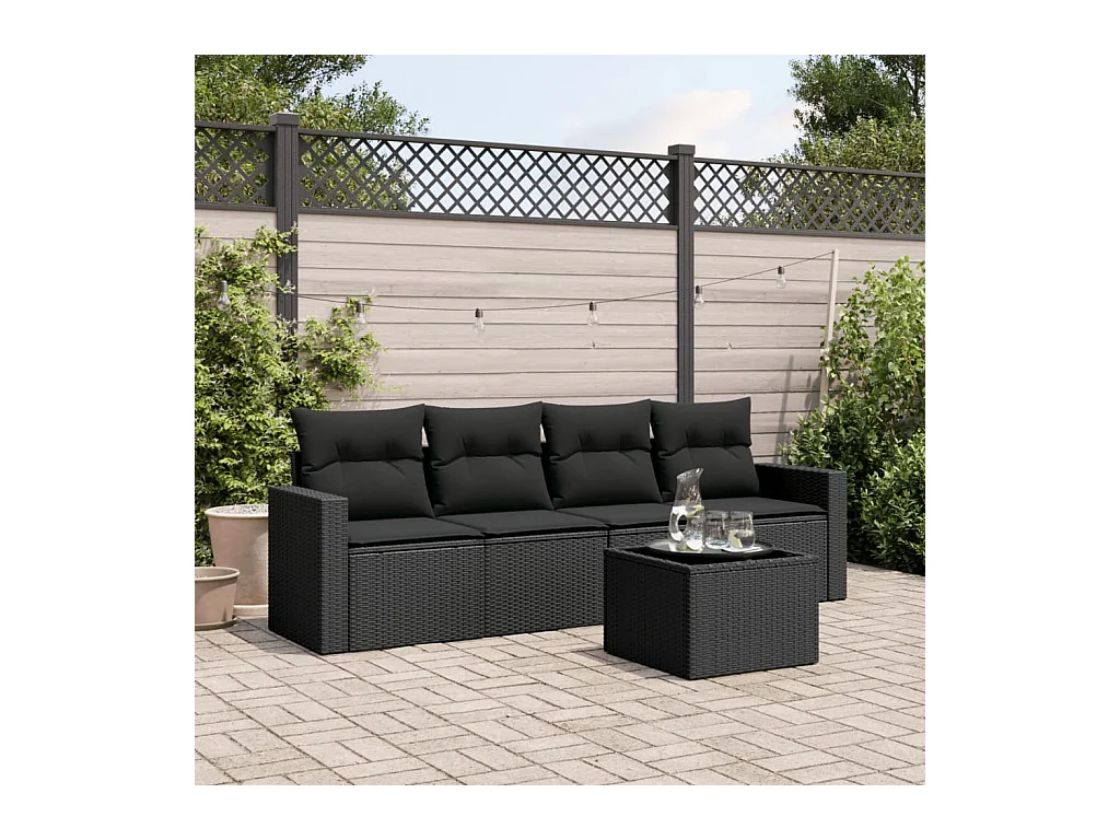 Set de muebles de jardín 5 pzas y cojines ratán sintético negro
