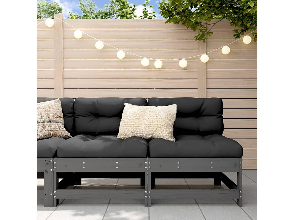 Canapés centraux de jardin 2 pcs gris bois de pin massif