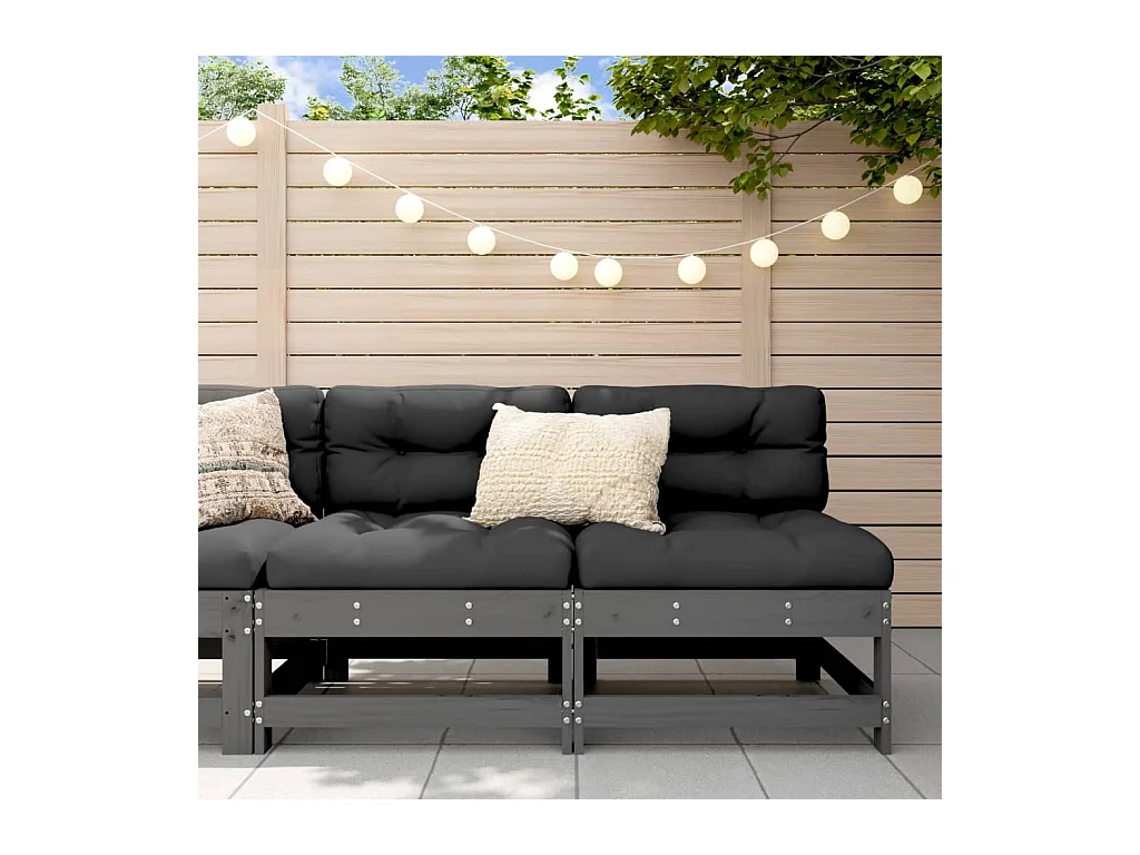 Canapés centraux de jardin 2 pcs gris bois de pin massif